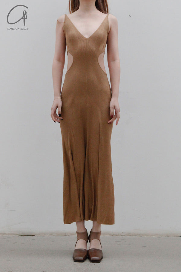 OUDE WAAG hollow fishtail knitted dress OW-23SS-KT15 turmeric
